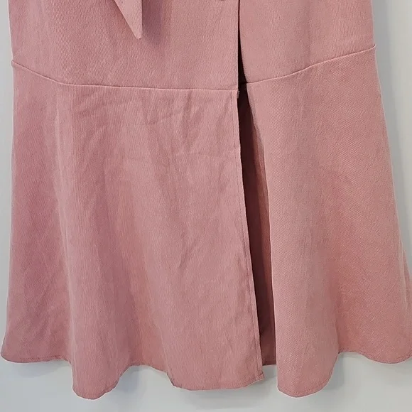 Elegant Salmon Pink Corduroy Double Breast Puff Sleeved Mermaid‎ Hem Dress - Picture 5 of 14